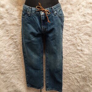 DKNY Jeans Woman's Blue Leather String Crop Jeans Size: 6